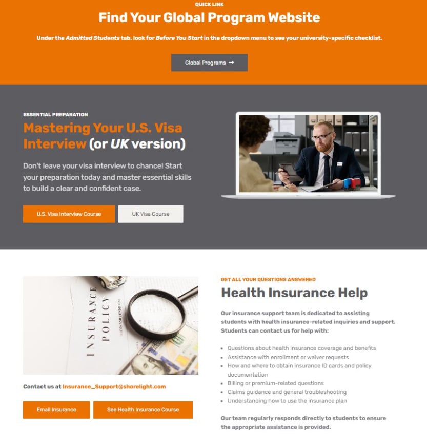 Shorelight Connect Pre-Arrival Page (Top-Middle)
