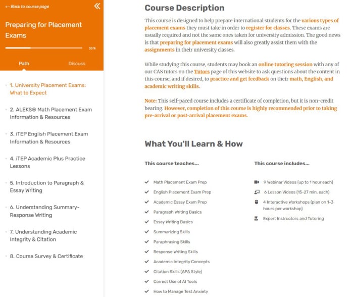 Preparing for Placement Exams Course Overview