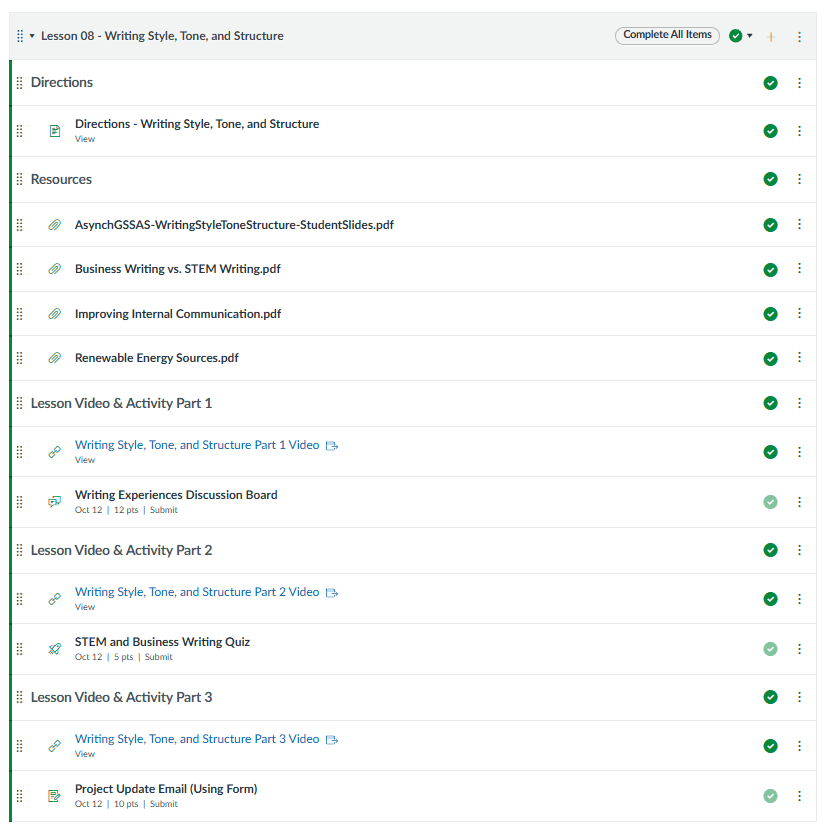 Sample Module in the Asynchronous Tulane GSSAS Canvas Course
