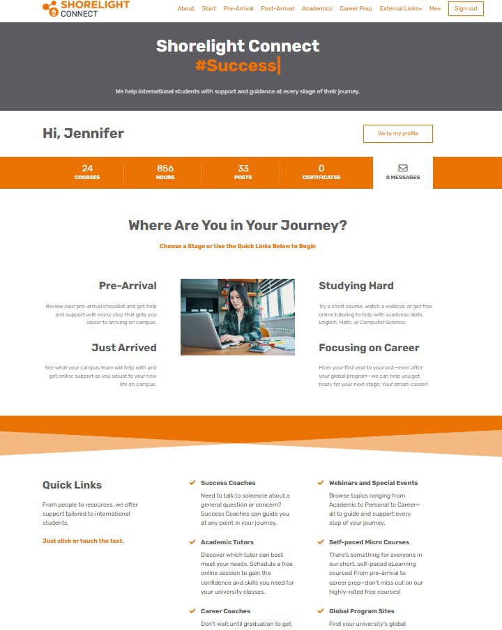 Shorelight Connect Start Page