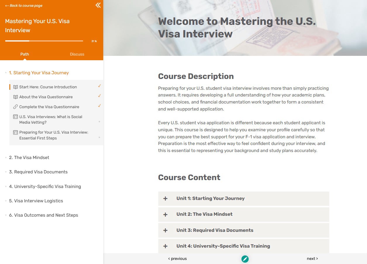 Visa Course Overview in LearnWorlds